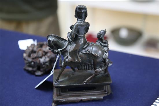 A Chinese bronze group of a sage on horseback with attendant, probably 17th century, 10cm (2)